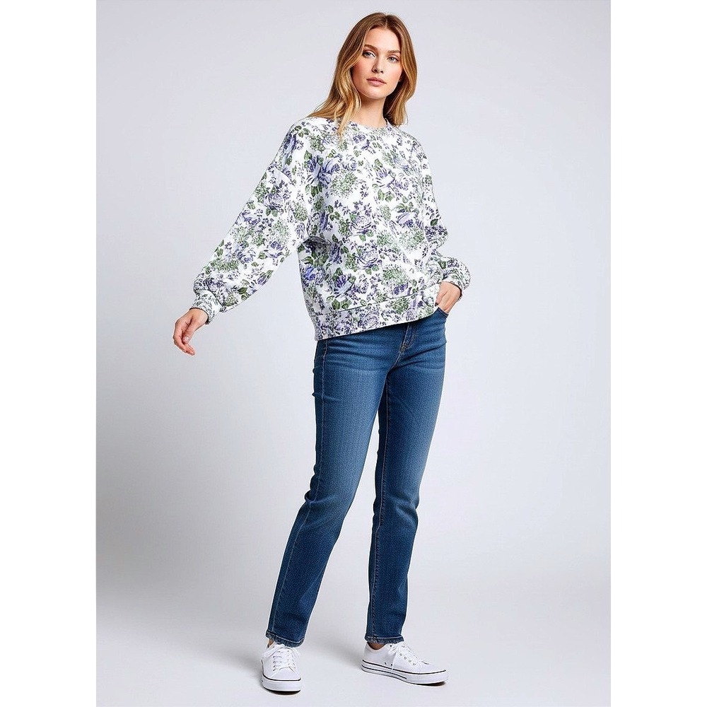 Levis Floral Sweatshirt Womens Large Blue Rose Crewneck Excellent Pullover